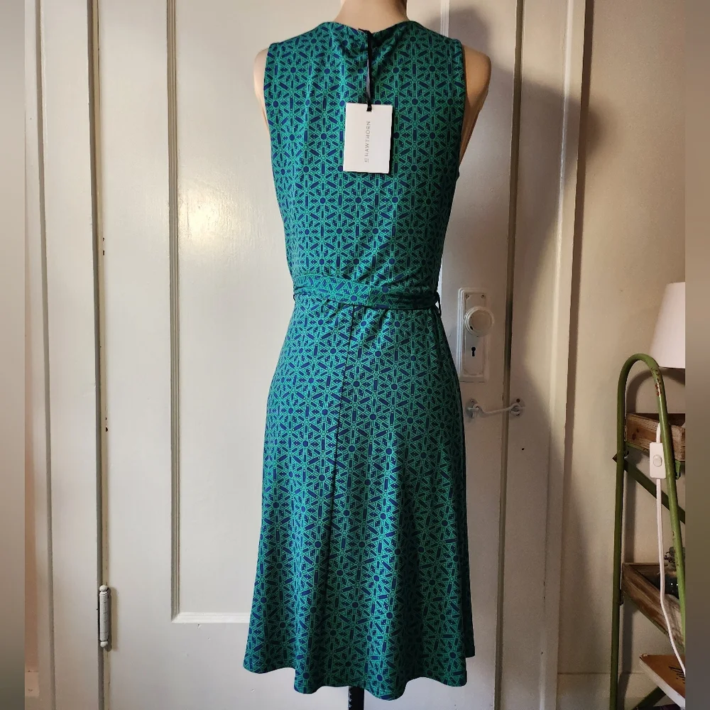 41 Hawthorn Tristana Faux-Wrap Dress Green Geometric Print - Picture 4 of 7